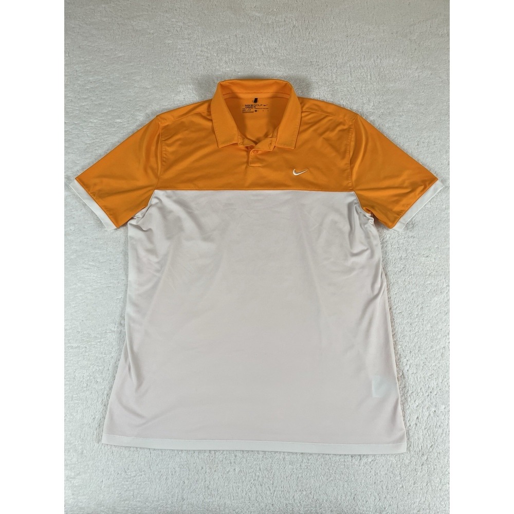 Nike Golf Dri Fit Standard Fit Icon Orange White Color Block Polo Shirt Men's Lg